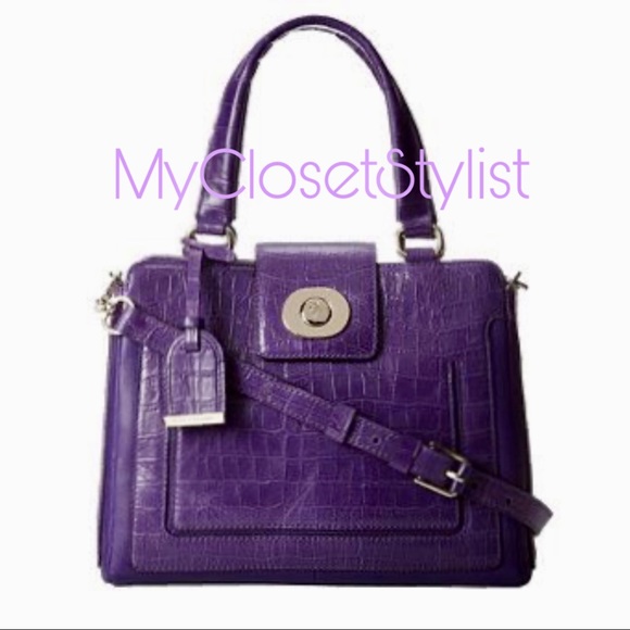COLE HAAN Crocodile Leather Crossbody Satchel Purse!NEW! nib Hand Bag purple - Picture 1 of 8